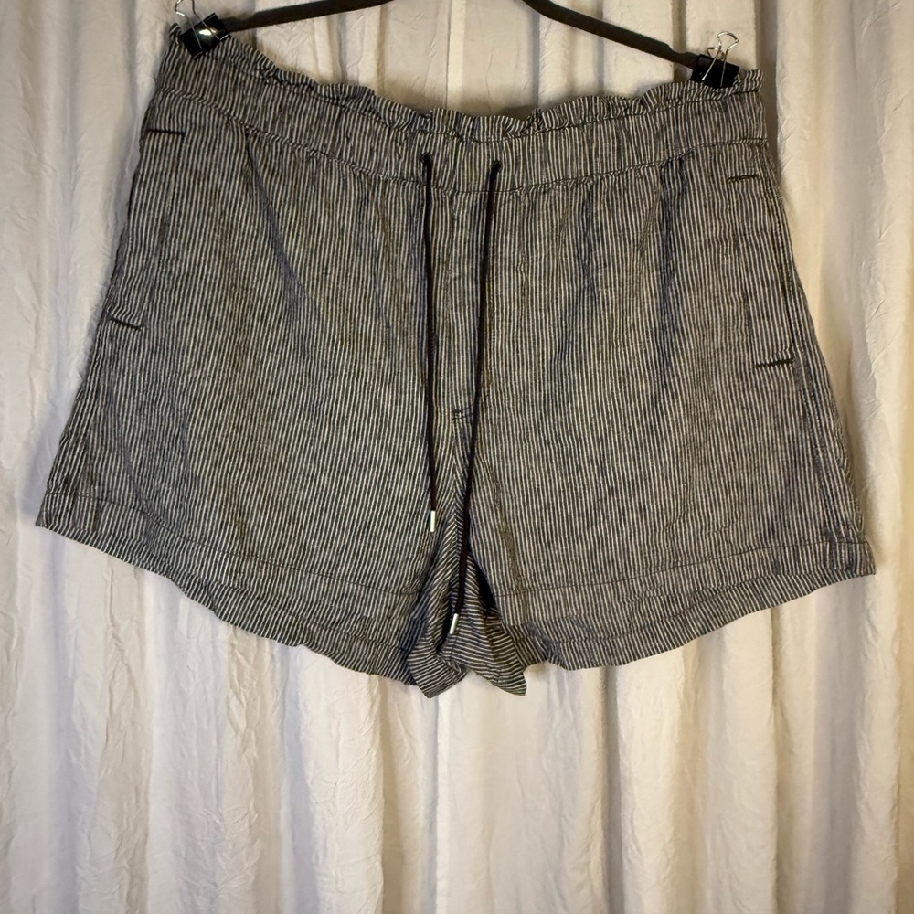 Loft Linen striped Black and White Drawstring Shorts